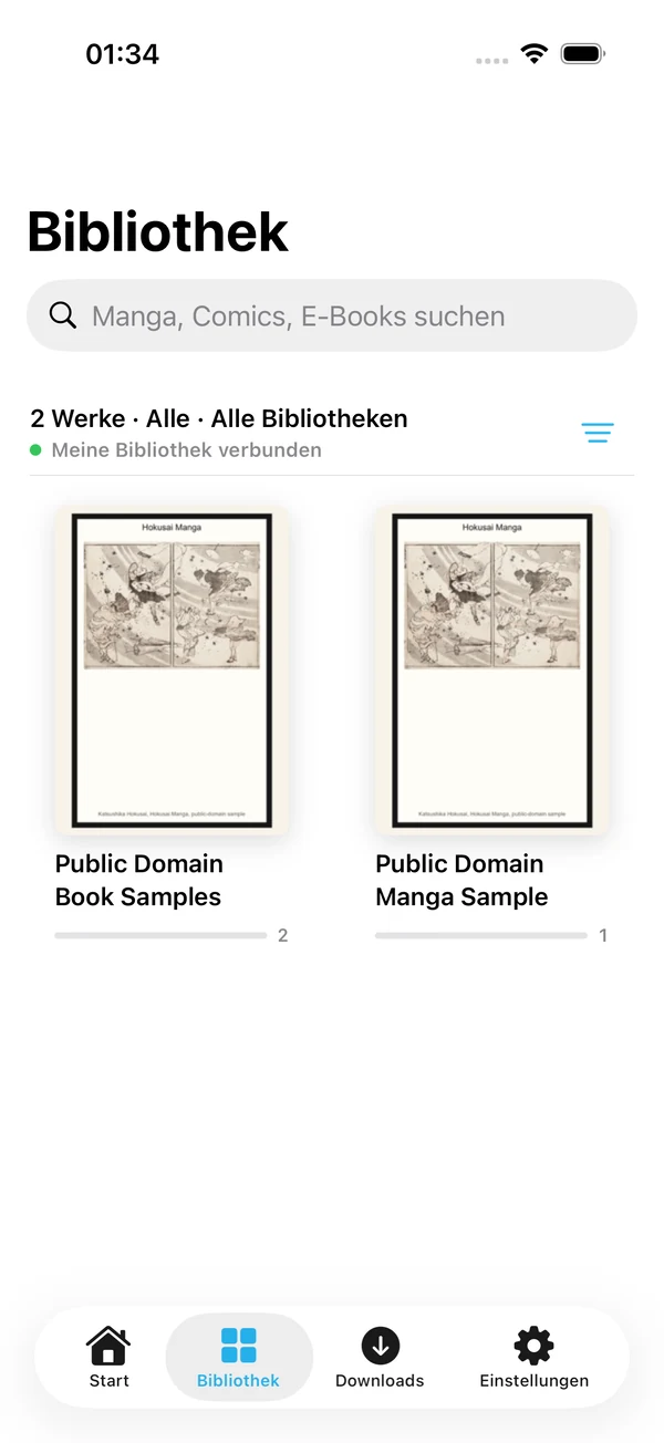 Euria Bibliothek mit Manga- und E-Book-Sammlungen aus einer verbundenen eigenen Quelle