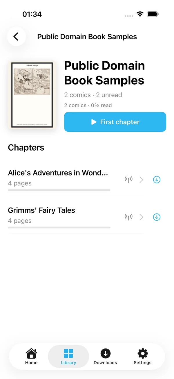 Euria collection detail with chapters and download controls