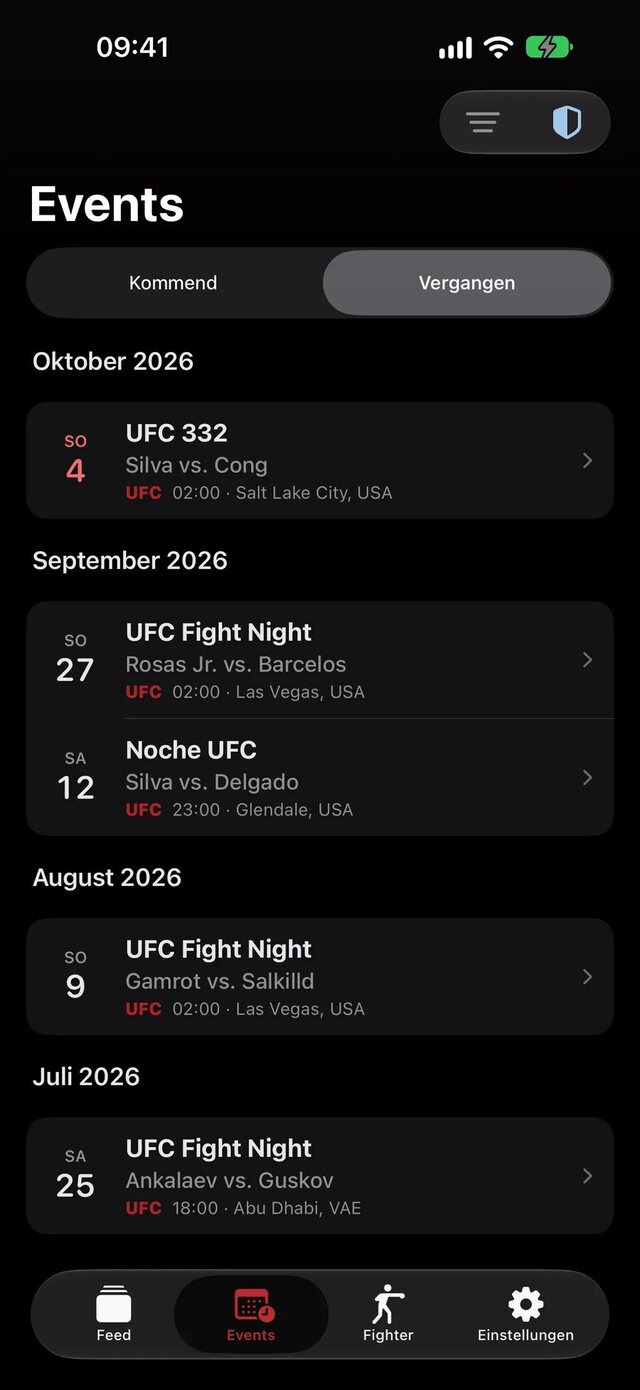 No Spoiler MMA Eventliste nach Monaten sortiert