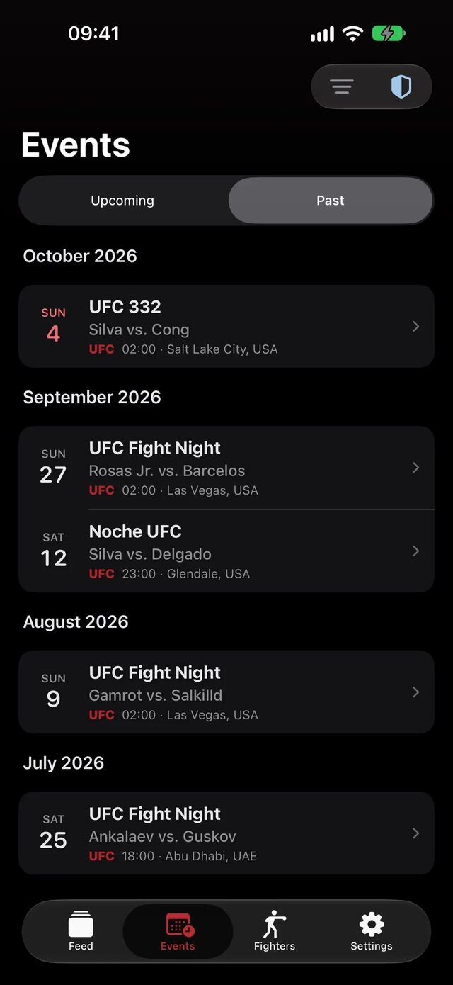 No Spoiler MMA event list grouped by month