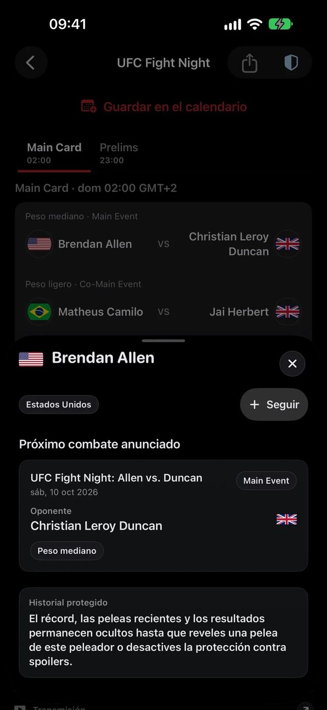 Perfil de peleador de No Spoiler MMA con historial protegido
