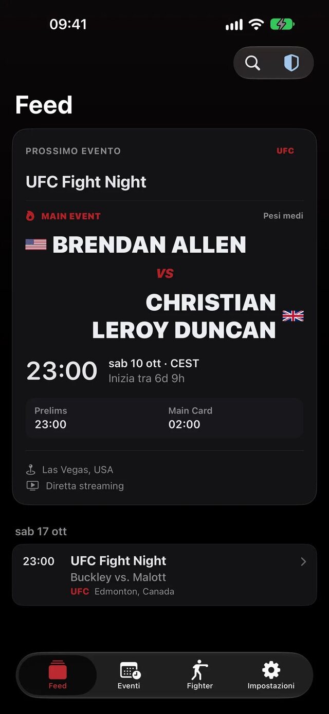 Feed di No Spoiler MMA con il prossimo evento, il main event e l’orario nel tuo fuso orario