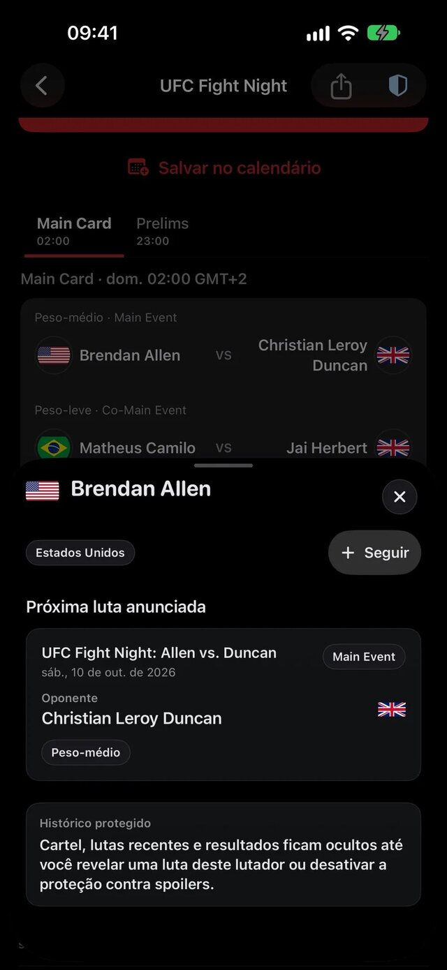 Perfil de lutador do No Spoiler MMA com histórico protegido